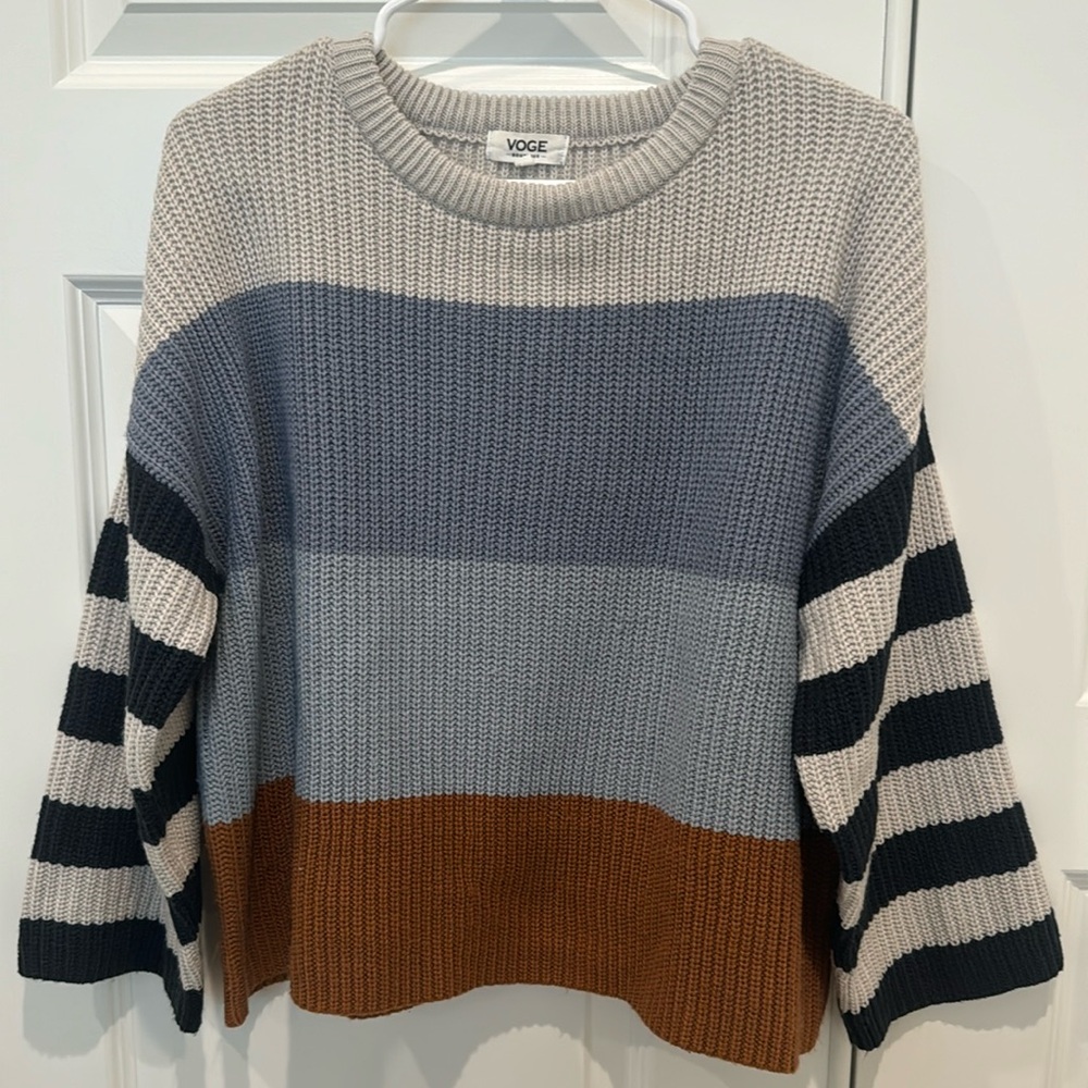 Boho Striped Casual Pullover Knit Sweater Size Small